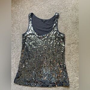 Express Gray Sequin Sleeveless Tank Top